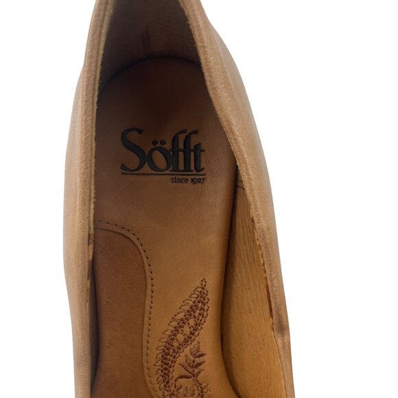 Söfft Women's 6M Leather Pumps With Stacked Heel Tan Brown - Picture 4 of 6